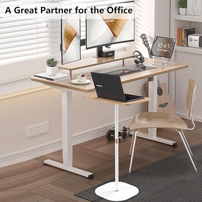 Portable Laptop Floor Stand, Bedside/Sofa Table with Height Adjustable 18''~47'', Stylish Movable Workstation Floor Standing Desk for Office, Meeting Room, living room Easy Assembly, White - LeafyLoom