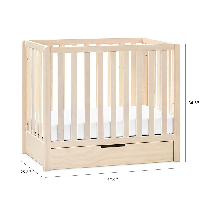 Carter's by DaVinci Colby 4-in-1 Convertible Mini Crib with Trundle Drawer in Washed Natural, Greenguard Gold Certified, Undercrib Storage - LeafyLoom