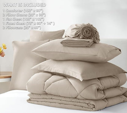 CozyLux King Comforter Set with Sheets 7 Pieces Bed in a Bag Oatmeal All Season Bedding Sets with Comforter, Pillow Shams, Flat Sheet, Fitted Sheet and Pillowcases - LeafyLoom