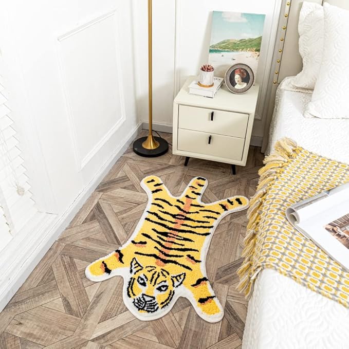 Tiger Shaped Bath Mat for Bathroom Cute Animals Yellow Tiger Cartoon Bath Rug Non-Slip Absorbent Bathtub Rug for Bathroom Tub Door Mat Soft Bathmat Home Decor - LeafyLoom