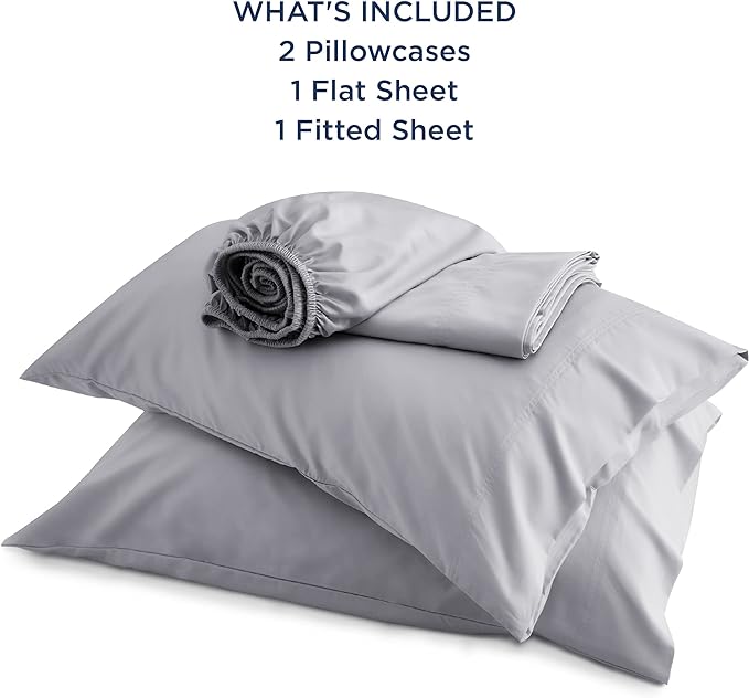 Bedsure Full Size Sheets, Cooling Sheets Full, Rayon Derived from Bamboo, Deep Pocket Up to 16", Breathable & Soft Bed Sheets, Hotel Luxury Silky Bedding Sheets & Pillowcases, Silver Grey - LeafyLoom