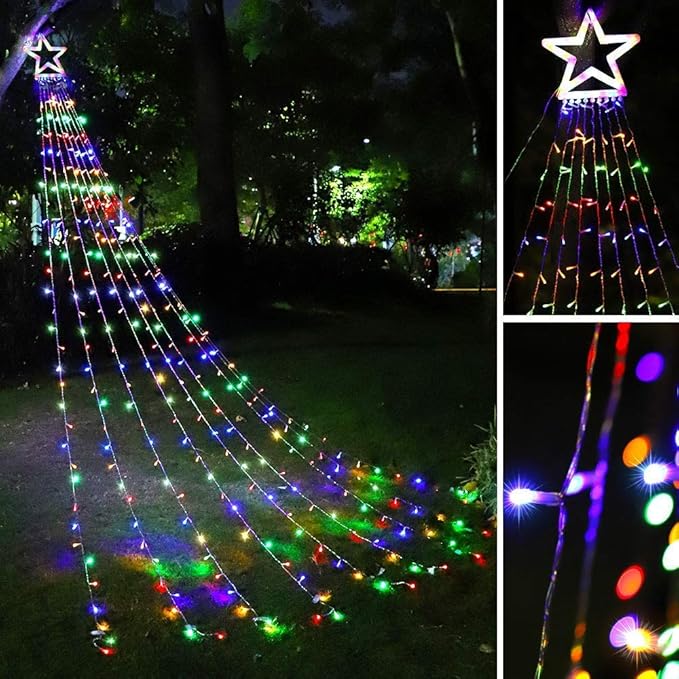 PUHONG Christmas Decoration Outdoor Star String Lights,16.4Ft Christmas Tree Toppers Lights 320 LED 8 Memory Modes with 14" Lighted Star for Halloween Christmas New Year Holiday Birthday PUHONG