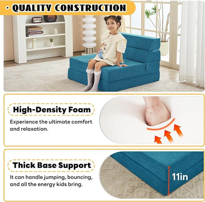 jela Sofa Bed Foldable Mattress Luxury Miss Fabric, Folding Sleeper Sofa Chair Bed Floor Mattress Floor Couch, Fold Out Couch Futon Mattress for Guest Room, Living Room (83"x33",Lightblue) - LeafyLoom