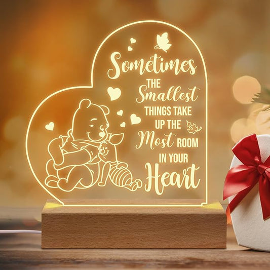 Winnie The Pooh Night Light Acrylic Engraved Night Light with Base, Winnie The Pooh Gifts for Birthday Christmas Graduation Back to School Gift Daughter Son Sister Friends - LeafyLoom