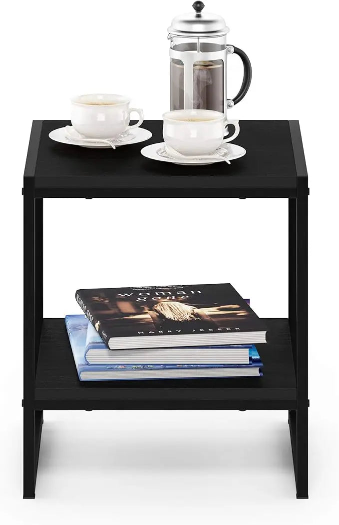 FURINNO Camnus Modern Living 2-Tier End Table, Americano, 15.9 in x 15.75 in x 18 in - LeafyLoom