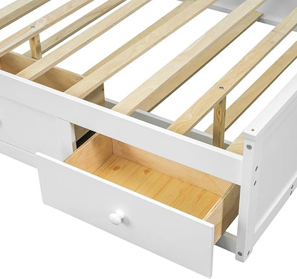 Full Size Wood Pltaform Trundle and 3 Drawers/Upper Shelves,Multifunctional Storage Bed Frame,W/a Set of USB Ports & Sockets,for Apartment,Bedroom,Living Room,White - LeafyLoom