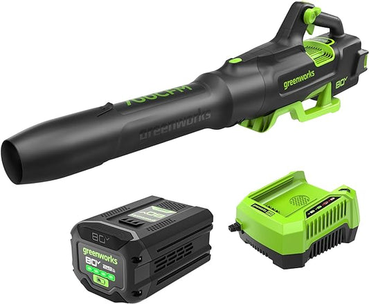 Greenworks 80V 700 CFM Cordless Leaf Blower, 2.5Ah Battery and 45 Minute Rapid Charger - LeafyLoom