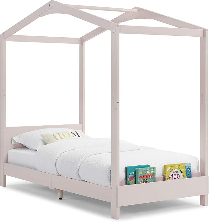 Delta Children Poppy House Wood Twin Bed, Platform Bed - No Box Spring Needed, Blush Pink - LeafyLoom