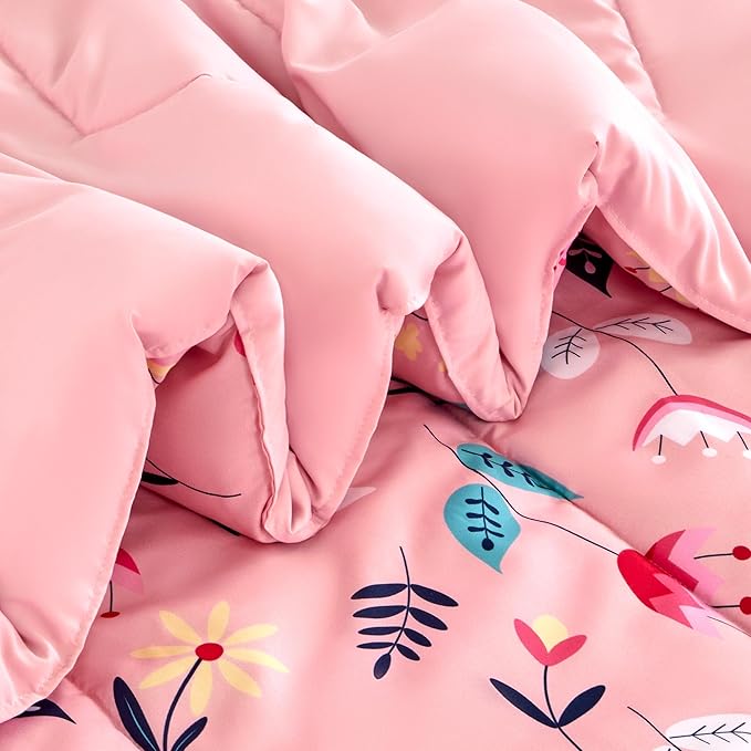 SLEEP ZONE Kids Bedding Full/Queen Comforter Set - Cute Printed for Boys, Girls, Teens, Super Soft, Fade Resistant (Pink Flower, Full/Queen) - LeafyLoom