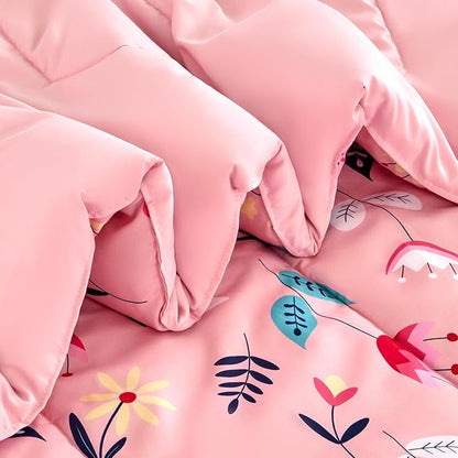 SLEEP ZONE Kids Bedding Twin Comforter Set - Cute Printed for Boys, Girls, Teens, Super Soft, Fade Resistant (Pink Flower, Twin) - LeafyLoom