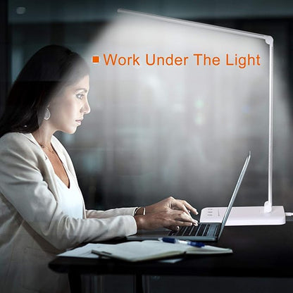 LED Desk Lamp,Eye-Caring Table Lamps,Stepless Dimmable Office Lamp with USB Charging Port,Touch/Memory/Timer Function,25 Brightness Lighting,Foldable Lamp for Reading,Studying,Working - LeafyLoom