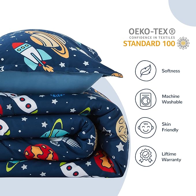 SLEEP ZONE Kids Bedding Twin Comforter Set - Super Soft & Cute Printed 2-Piece Comforter Set All Seasons for Boys, Girls, Fade Resistant, Machine Washable, Rocket Galaxy - LeafyLoom