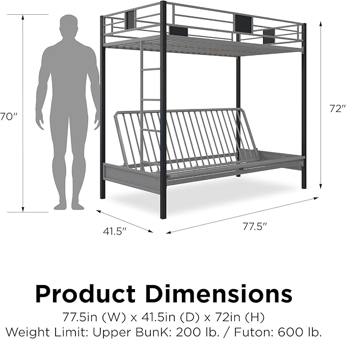 DHP Silver Screen Metal Bunk Bed with Ladder, Black, Twin - LeafyLoom