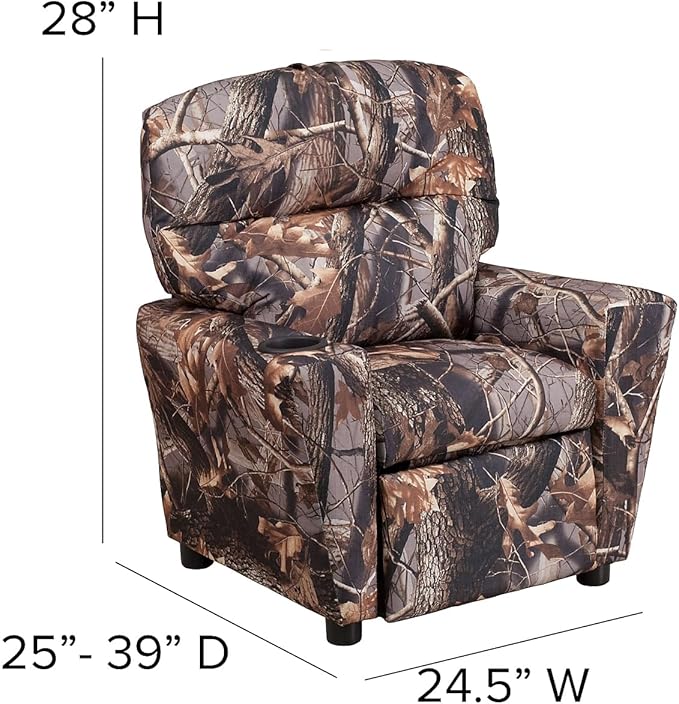 Flash Furniture Chandler Vinyl Kids Recliner with Cup Holder and Safety Recline, Contemporary Reclining Chair for Kids, Supports up to 90 lbs., Camouflage - LeafyLoom