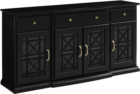 Walker Edison Modern Wood Glass-Buffet-Sideboard Living Entryway Serving Storage Cabinet Doors-Dining Room Console, 60 Inch, Black (AZU60LANFWBL) - LeafyLoom