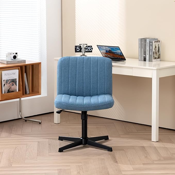 Panana Office Chair Fabric Padded Seat Armless Desk Chair Swivel Computer Task Chair Mid-Back No Wheels Accent Chair (Blue) - LeafyLoom