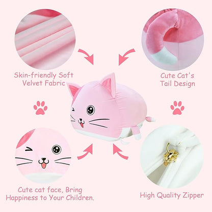 Cute Cat Bean Bag Chair for Kids, Pink Stuffed Animal Storage Beanbag Chairs for Girls Room Decor, Extra Large Size, Velvet Super Soft Cover Only - LeafyLoom