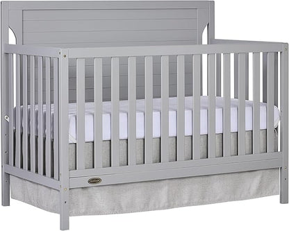 Cape Cod 5-In-1 Convertible Crib In Pebble Grey, Greenguard Gold And JPMA Certified, Built Of Sustainable New Zealand Pinewood, 3 Mattress Height Positions - LeafyLoom