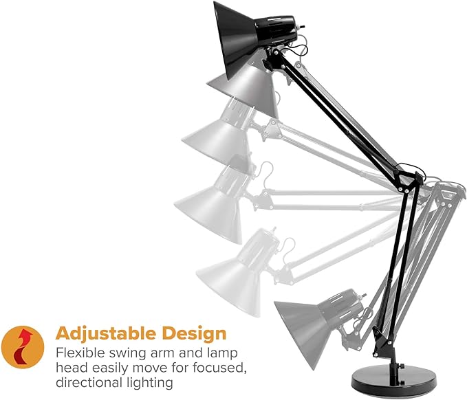 Bostitch Office VLF100D Swing Arm Desk Lamp, Metal, 36" Reach with Multi-Joint Adjustment, Includes Replaceable LED Bulb (VLF), Black - LeafyLoom