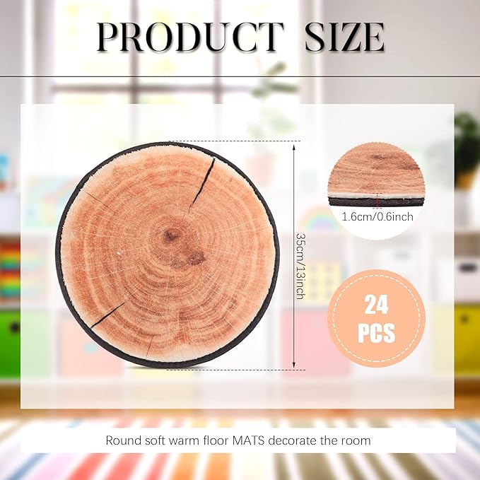 Woanger 24 Pcs Carpet Circle Seats 13.78 Inch 3D Digital Print Wood Tree Round Kids Floor Cushion Soft Warm Small Mat Circle for Preschool Classroom Seating Home Couch Sofa Bedroom Living Room Decor - LeafyLoom