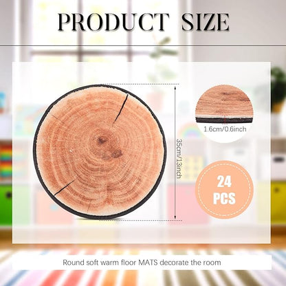 Woanger 24 Pcs Carpet Circle Seats 13.78 Inch 3D Digital Print Wood Tree Round Kids Floor Cushion Soft Warm Small Mat Circle for Preschool Classroom Seating Home Couch Sofa Bedroom Living Room Decor - LeafyLoom