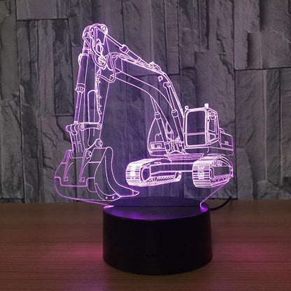 3D Excavator Night Light USB Powered Touch Switch Remote Control Decor Table Desk 3D Lamp 7/16 Color Changing Lights LED Table Lamp Xmas Home Love Brithday Children Kids Decor Toy Gift - LeafyLoom