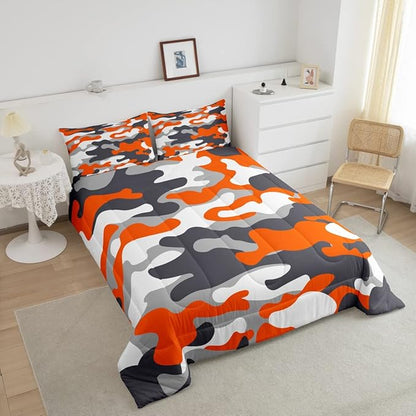 Feelyou Full Size Camouflage Comforter Set 3Pcs Kids Bedding Set for Boys Girls Teens 1 Comforter & 2 Pillowcases(Full,Orange) - LeafyLoom