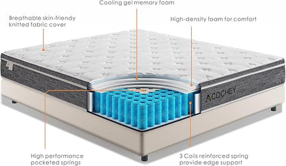 Acochey12 Inch Twin Mattress Memory Foam and Spring Hybrid Mattresses,Medium Firm Feel Grey Mattress in a Box, Quality Comfort and Adaptive Support Breathable Cooling Twin Mattresses. - LeafyLoom