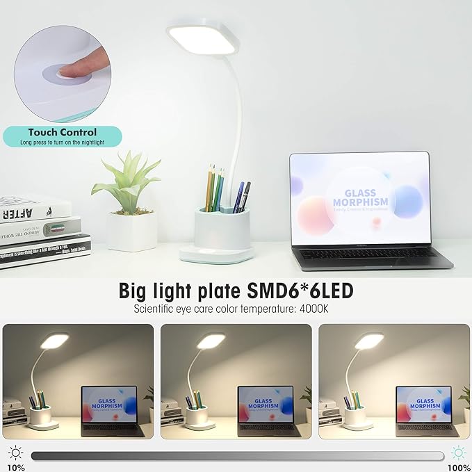 Desk Lamp, LED Desk Lamp for Home Office, Dimmable Desk Light Lamp for Office Reading, Battery Operated Tall Desk Lamp with USB Powered, Desklamp' with 360° Flexible Adjustable, Desktop Lamp Light - LeafyLoom