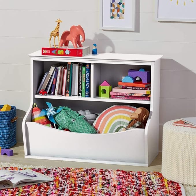 Amazon Basics Children's Multi-Functional 3 Shelf Bookcase and Toy Storage Bin, White, 14.84" D x 31.25" W x 24.56" H - LeafyLoom