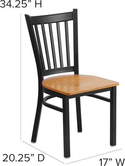 Flash Furniture HERCULES Series Black Vertical Back Metal Restaurant Chair - Natural Wood Seat - LeafyLoom