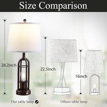 28.2" Table Lamps for Living Room Set of 2, Farmhouse Lamps for Bedroom, 3-Way Dimmable with Dual USB Ports, Touch Bedside Lamps for Nightstand, Bulbs Included - LeafyLoom