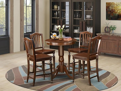 East West Furniture EDCH5-MAH-W Eden 5 Piece Kitchen Counter Height Set Includes a Round Wooden Table with Pedestal and 4 Dining Chairs, 30x30 Inch, Mahogany - LeafyLoom