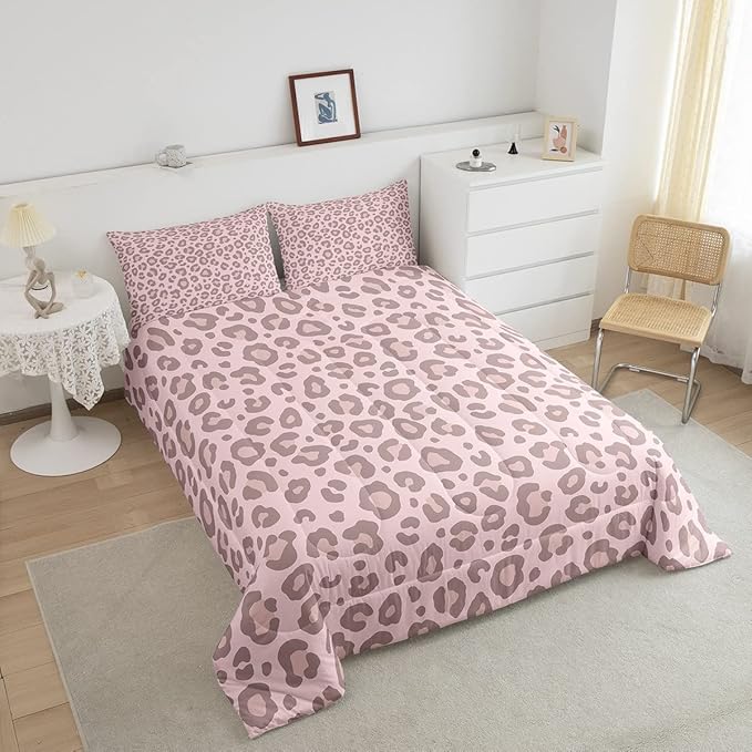 Pink Leopard Skin Comforter Leopard Print Comforter Set For Kids Boys Girls Africa Cheetah Printed Children Bedding Set Ultra Soft Decor Safari Animal Fur Pattern Duvet Set Twin Size Quilt Set - LeafyLoom