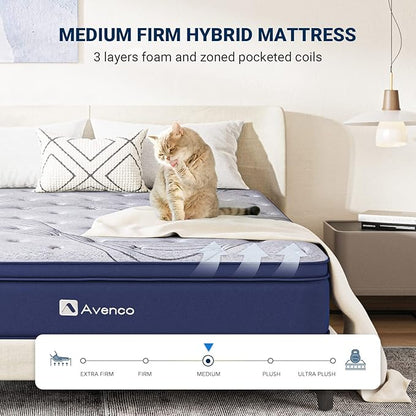 Avenco Full Size Mattress, 10 Inch Mattress  Relief and SoFull Hybrid, Medium Firm Full Mattress in a Box for Pressureund Sleep, Wrapped Coils and CertiPUR-US Foam, Soft Breathable Fabric - LeafyLoom