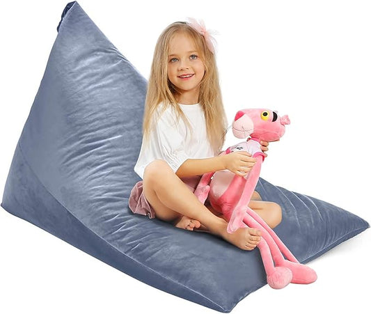 Aubliss Stuffed Animal Storage Bean Bag Chairs Cover, 50"x 35" Extra Large Velvet Bean Bags Chair for Kids & Adults, Ultra Soft Zipper Beanbag Toy Storage for Boys Girls - Grey - LeafyLoom