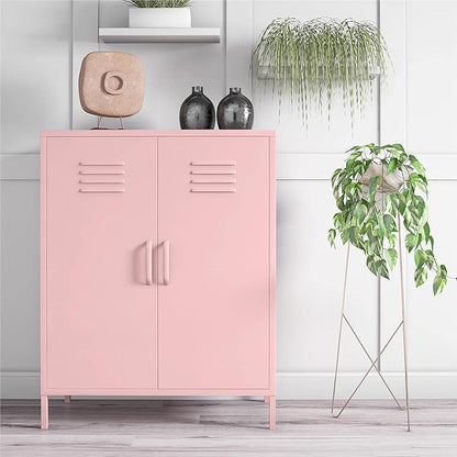 Novogratz Cache 2 Door Metal Locker Storage Cabinet, Bashful Pink - LeafyLoom