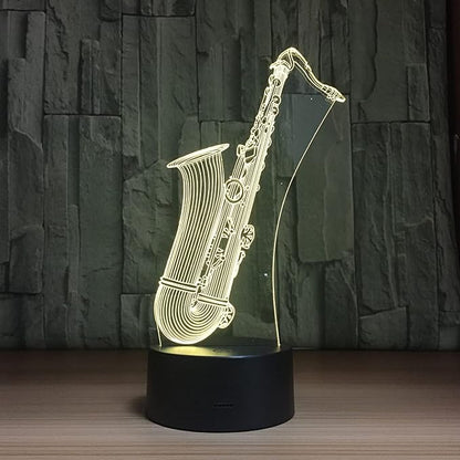 Music Instruments Saxophone 3D Optical Illusion Lamp 7 Colors Change Timing Remote Control and Touch Button Children Kids Bedside Table LED Night Light - LeafyLoom