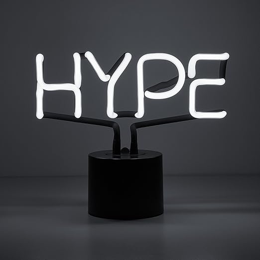 Amped & Co HYPE Real Neon Light Novelty Desk Lamp, Large 9.6x8.3", White Glow - LeafyLoom