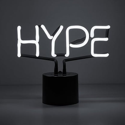 Amped & Co HYPE Real Neon Light Novelty Desk Lamp, Large 9.6x8.3", White Glow - LeafyLoom