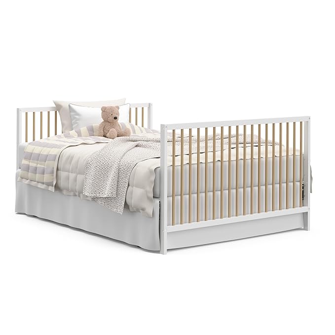 Graco Teddi 5-in-1 Convertible Crib (White with Driftwood) – GREENGUARD Gold Certified, Converts to Daybed, Toddler & Twin Bed with Headboard and Footboard, Adjustable Mattress Height - LeafyLoom