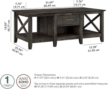 Bush Furniture Key West 47-Inch x 24-Inch Coffee Table, Dark Gray Hickory (KWT148GH-03) - LeafyLoom