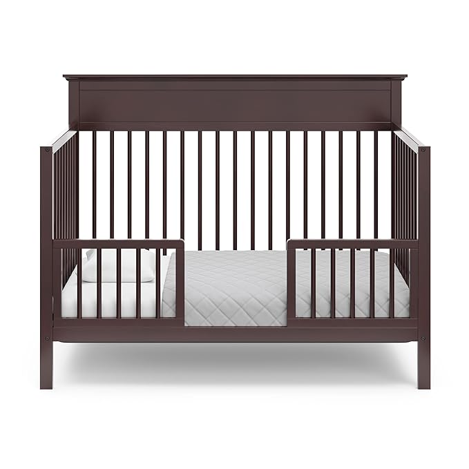 Storkcraft Carmel 5-in-1 Convertible Crib (Espresso) - GREENGUARD Gold Certified, Converts to Toddler Bed & Full-Size Bed, Fits Standard Full-Size Crib Mattress, 4 Adjustable Mattress Heights - LeafyLoom