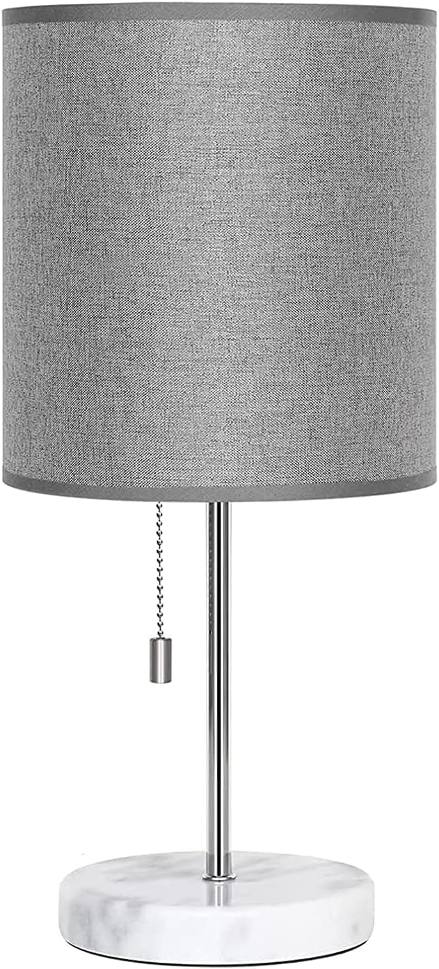 SEHERTIWY Bedside Lamps, Desk Lamps with Pull Chain, Nightstand Lamps with Marble Base and Silver Metal, Lamp for Bedroom, Living Room, Reading Room, Office-Grey - LeafyLoom