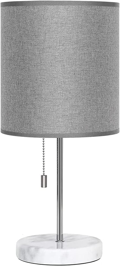 SEHERTIWY Bedside Lamps, Desk Lamps with Pull Chain, Nightstand Lamps with Marble Base and Silver Metal, Lamp for Bedroom, Living Room, Reading Room, Office-Grey - LeafyLoom