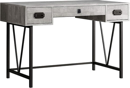 Monarch Specialties Laptop Table with Drawers-Industrial Style-Metal Legs Computer Desk Home & Office, 48" L, Grey Reclaimed Wood Look - LeafyLoom