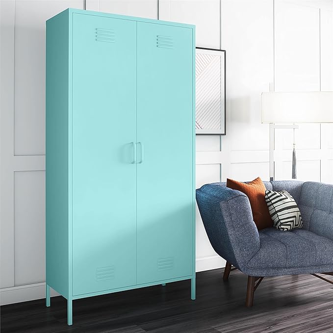 Novogratz Cache Tall 2 Door Metal Locker Cabinet, Mint - LeafyLoom