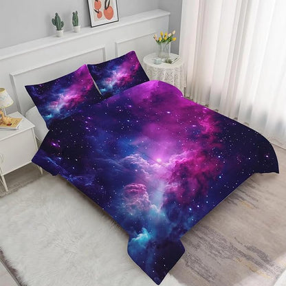 Galaxy Comforter Sets Queen Size Purple Outer Space Bedding Set for Teen Girls Boys Kids Children Bedroom Dorm Quilt 1 Comforter + 2 Pillow Cases - LeafyLoom