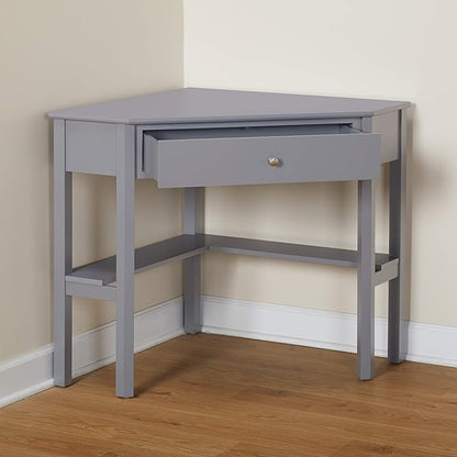 Target Marketing Systems Ellen Corner Desk Drawer and One Storage Shelf for Living Room, Bedroom, or Home Office, Small Computer Table, 42" W x 30" H, Anchor Gray - LeafyLoom