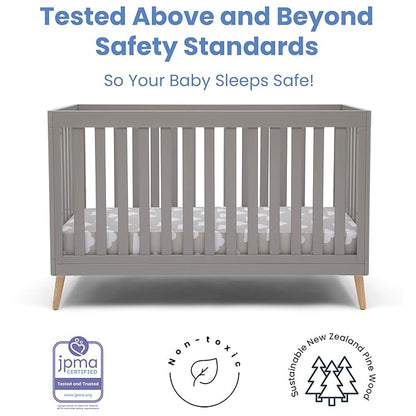 Delta Children Essex 4-in-1 Convertible Baby Crib, Grey with Natural Legs + Delta Children Twinkle Galaxy Dual Sided Recycled Fiber Core Crib and Toddler Mattress (Bundle) - LeafyLoom